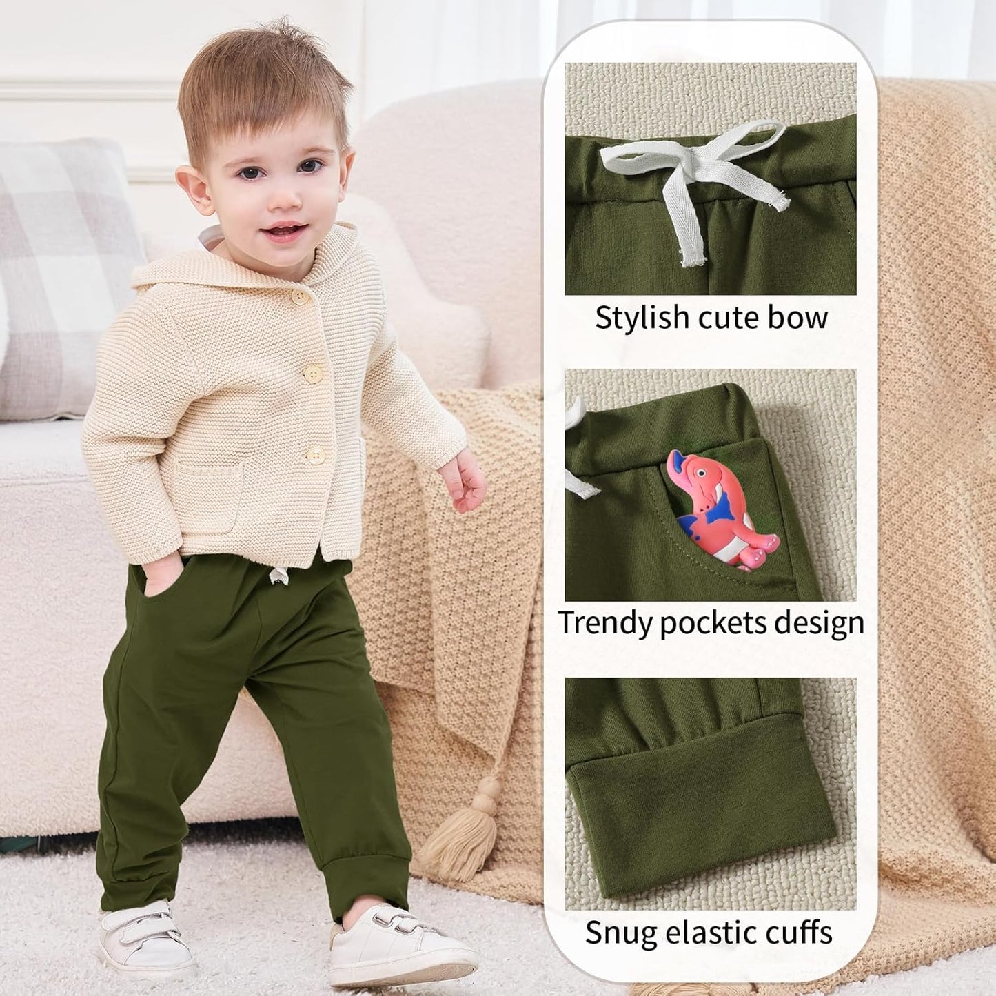 DREAM BUS Pack of 3 Toddler Jogger Pants with Pocket Toddler Boy Sweatpants Baby Boy Pants Infant Newborn Leggings