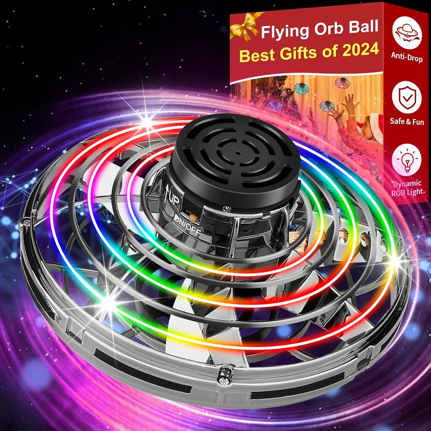 Flying Fidget Spinner,2024 Upgraded Flying Spinner Mini Hand Drone with 360 ° Rotating and LED Lights Outdoor Indoor Toy,Mini UFO Toy Drone for Boys Girls Adults (Black)