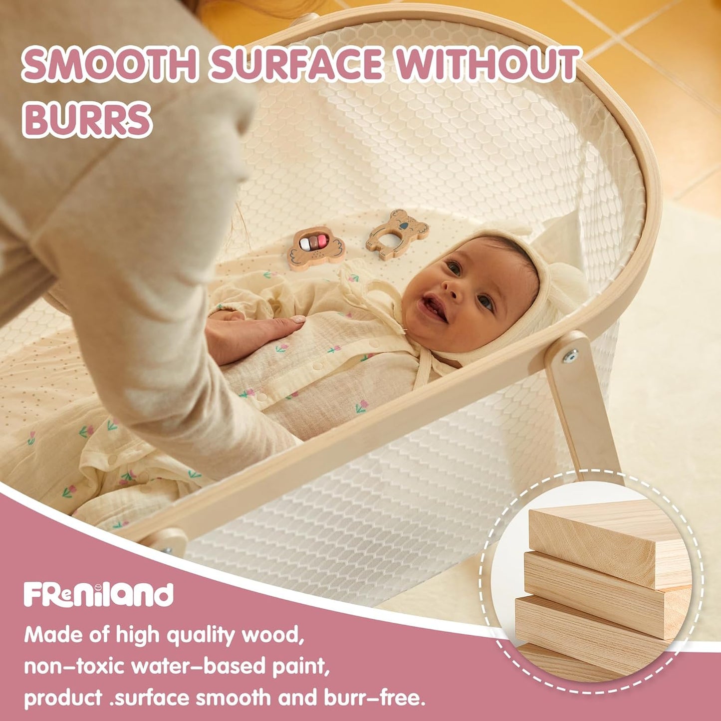 Freniland Wooden Montessori Toys, 5-Piece Wooden Baby Toys, Koala Wooden Baby Rattle, Fox Stacking Ring Baby Toys, Little Fox Wooden Baby Push and Pull Toys,Newborn Baby Gift Sets for Boys and Girls