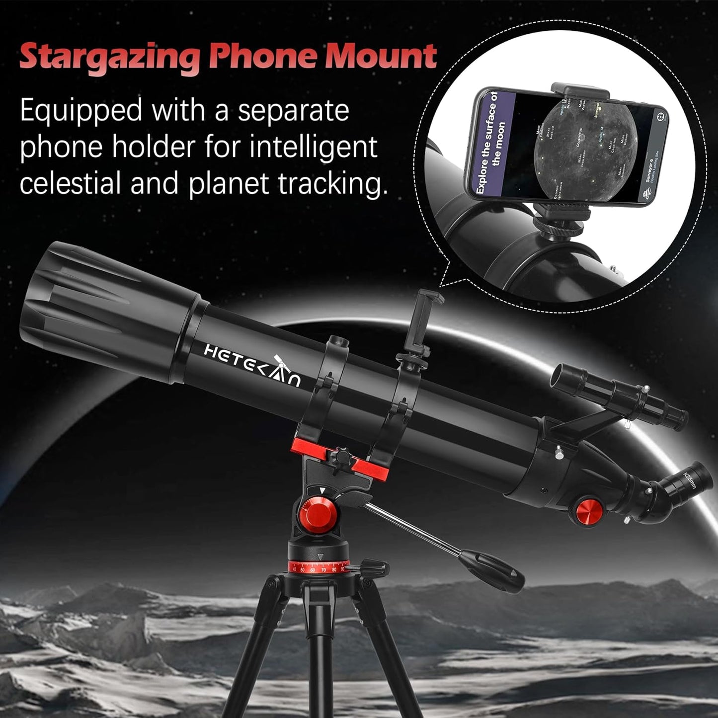 Telescope,Telescope for Adults High Powered, 90mm Aperture 900mm Professional Refractor Telescopes for Kids & Beginners, Magnification 450X,for Planet Observation with Stainless Tripod & Phone Adapter