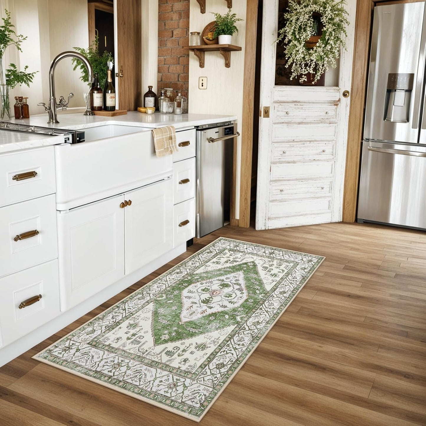 Lahome Boho Washable Hallway Runner Rug - 2x4 Rugs for Bedroom Non-Slip for Entrance (Green, 2'x4')