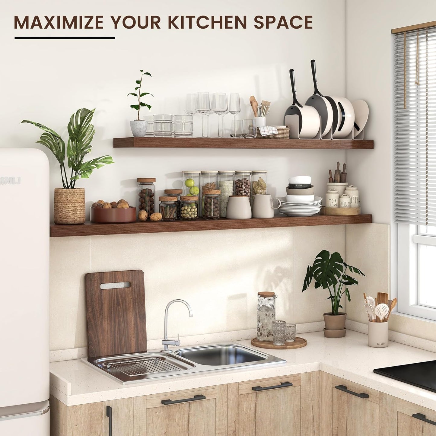 Floating Shelves for Wall, Large Wall Mounted Shelves with Invisible Brackets, Long Wood Floating Shelf for Living Room, Bedroom, Kitchen, (Walnut, 55" W x 9" D x 1.5" H)