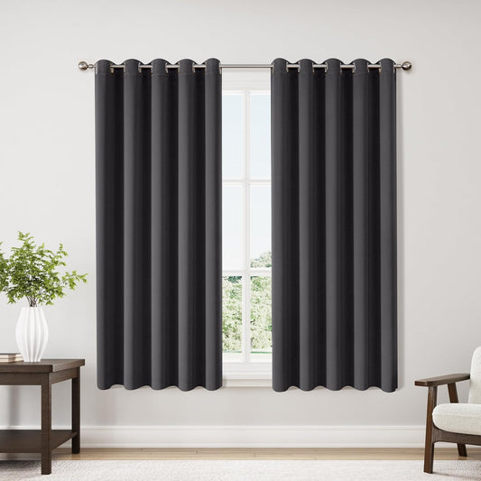 ChrisDowa Blackout Curtains 70 inches Wide for Bedroom - 2 Panels Set Extra Wide Grommet Thermal Insulated Room Darkening Curtains for Living Room (Dark Grey, 70 x 63 Inch)