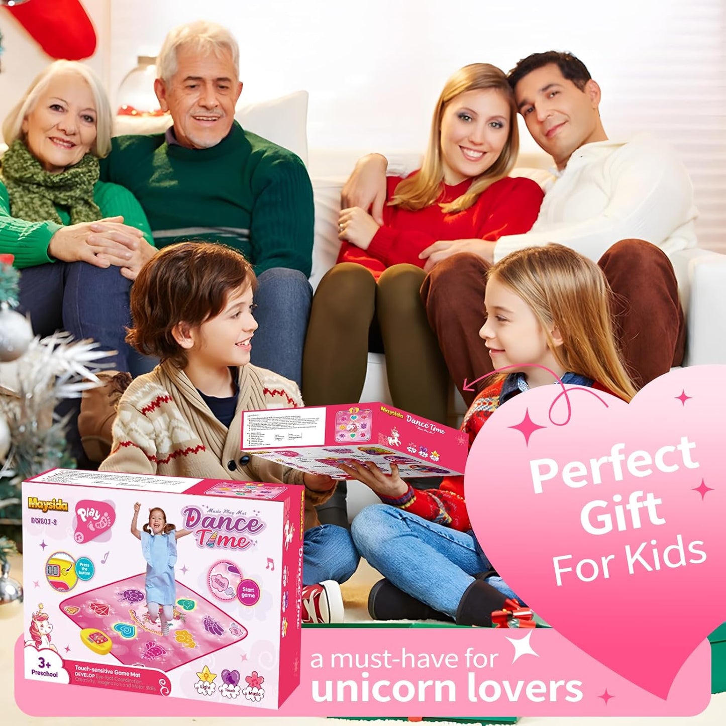 Unicorn Dance Mat Toys for 3-12 Year Old Girls, Dance Pad with LED Lights, Built-in Music, 6 Game Modes, Electronic Dancing Mat as Christmas Birthday Gift for 3 4 5 6 7 8 9+ Girls (Pink)