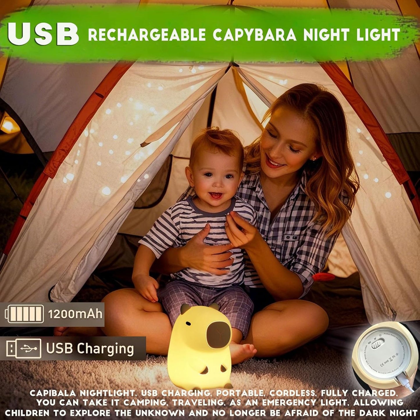 DREAMING MY DREAM Cute Capybara lamp,Squishy Capybara Night Light LED Rechargeable Novelty Animal Night Lamp,2 Levels Dimmable Nursery Nightlight for Kids,Touch Lamp for Bedroom