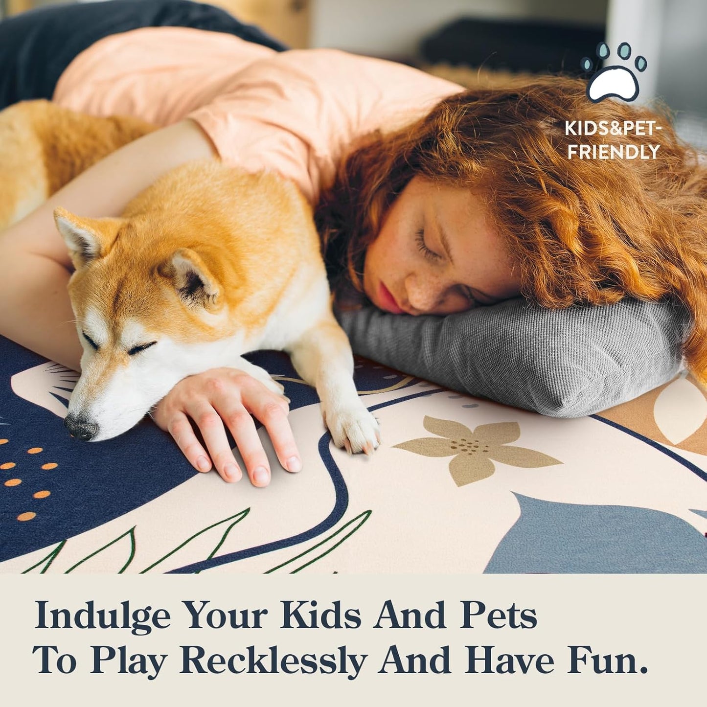 Lahome Washable Area Rug - 8x10 Non-Slip Ultra-Thin Large Area Rug, Soft Bedroom & Living Room Rug, Boho Botanical Print Indoor Stain Resistant Floor Rug for Dining Room Table & Office