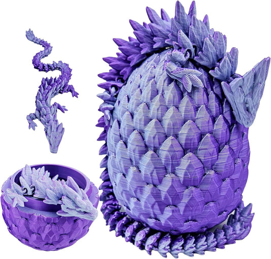 Easter Dragon Eggs 3D Printed Dragon Egg with Dragon Inside Articulated Crystal Dragon Fidget Toy Mystery Easter Suprise Home Office Decor Executive Desk Toys
