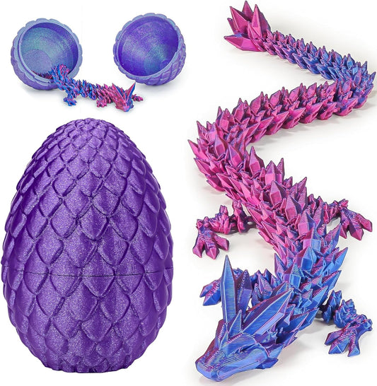 Dragon Eggs with Dragon Inside, 3D Printed Surprise Funny Gifts for Kids, Boys, Girls, Articulated Dragon Fidget Toys for Adults, Executive Desk Toys Office Room Decor (Shiny Purple)