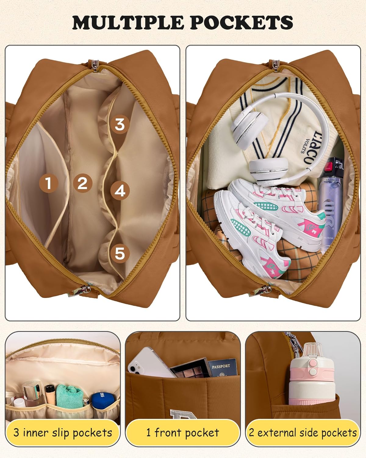 College Girl Gift-Duffle Bag with Letter, Carry On Bags for Women，Overnight Bag with Wet Pocket，Lightweight Travel Bags Personalized Gym Tote with Makeup Pouch