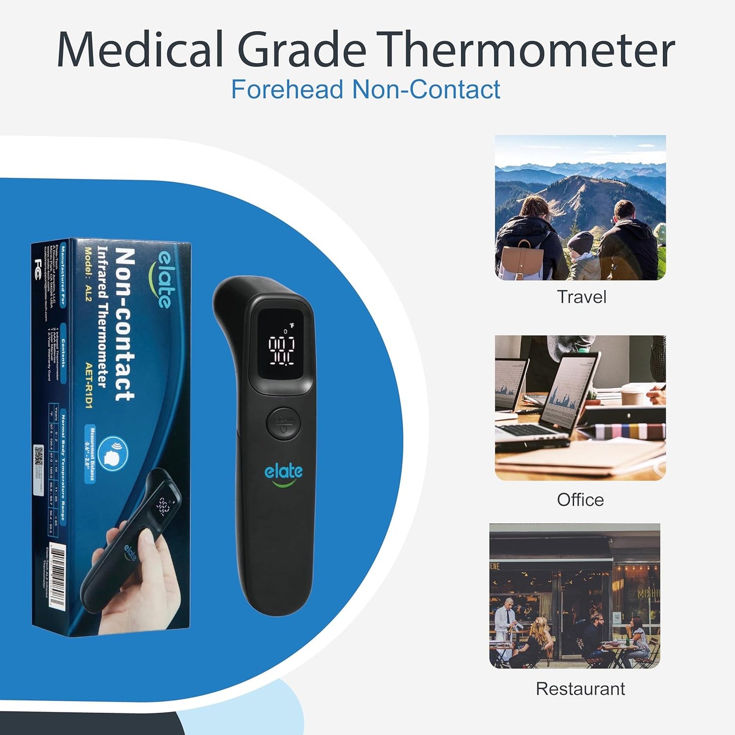 Elate Non-Contact Forehead Thermometer for Adults and Kids, No-Touch Digital Baby Thermometer for Infants/Newborns, Medical Grade, FSA HSA Eligible, Touchless Temporal Thermometer for Fever