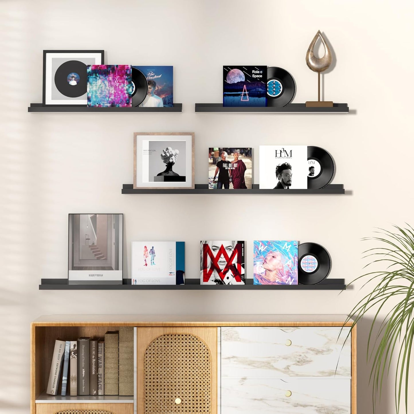 Fun Memories Picture Ledge Shelf, 24 Inch Floating Shelves Set of 2, Nursery Book Shelves for Toys Storage, Kids Bookshelf Wall Mounted for Wall Decor Books Photo Frames, Black