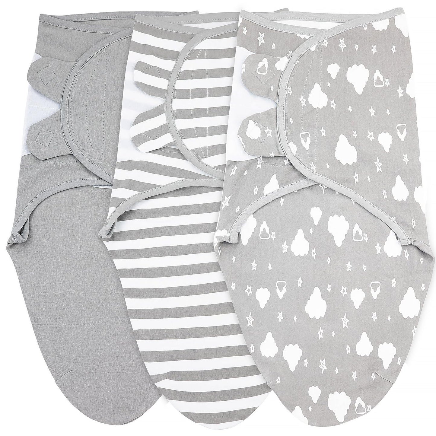 Bublo Baby Swaddles for Newborns – 3-Pack Infant Swaddles 3-6 Months – Adjustable Swaddle Sleep Sack – Soft Organic Cotton Baby Wrap for Safe & Cozy Sleep (White Grey)