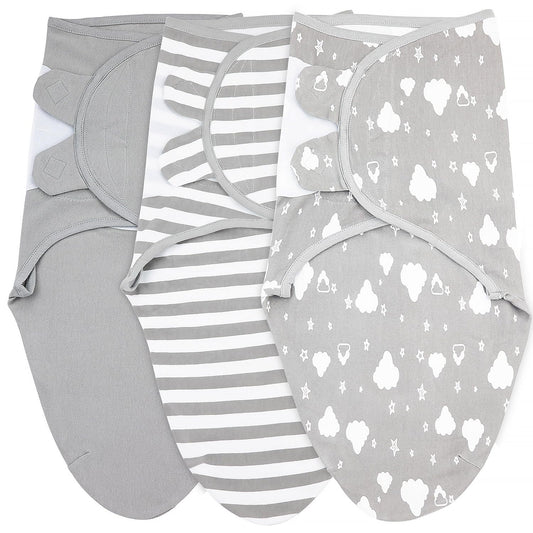 Bublo Baby Swaddles for Newborns – 3-Pack Infant Swaddles 3-6 Months – Adjustable Swaddle Sleep Sack – Soft Organic Cotton Baby Wrap for Safe & Cozy Sleep (White Grey)