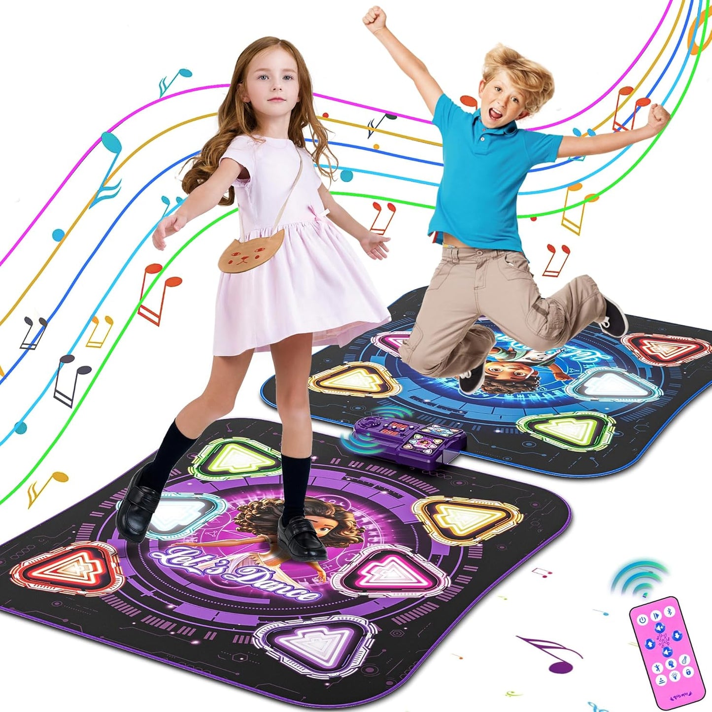 Upgraded Dance Mat for Kids, Single & Double Players Mode Electronic Dance Pad with Light-up 12-Button Wireless Bluetooth 5 Game Modes Christmas Birthday Gift for Girls Boys Ages 3 4 5 6 7 8 8-12
