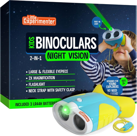 Night Vision Binoculars for Kids & Toddlers, Birthday Gift Ideas, Outdoor Exploration Toys, Binocular + Flash Light & Face Comfort Rubber, Educational STEM Gifts for Boys & Girls Ages 3 4 5 6 Year Old