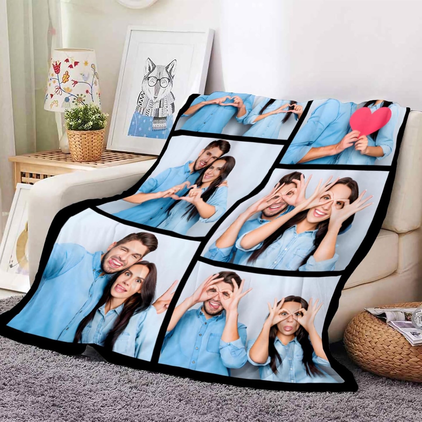 Ships Next Day, Custom Photo Blankets with 6 Pictures, Personalized Memorial Keepsake Gifts for Her, Made in The USA