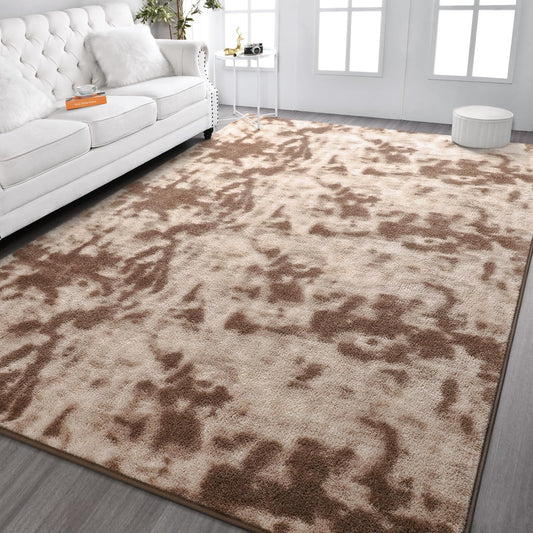 Kimicole 6x9 Washable Area Rugs for Living Room Bedroom, Large Low Pile Ulta-Thin Solid Color Rug, Non-Slip Soft Fluffy Carpet for Nursery Kids Room Dorm Room Home Decor (Brown)