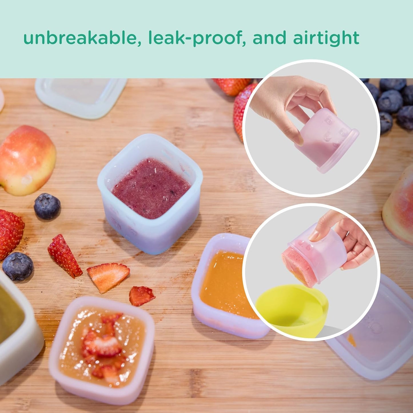 Olababy Clear Sense Silicone Storage Containers 4pk for Baby Food, Snacks, Formula, Puree, Sauce & More | Micro Plastic & BPA-Free | Daycare Essentials for Toddlers and Kids (Kiwi, 4 oz / 120 ml)