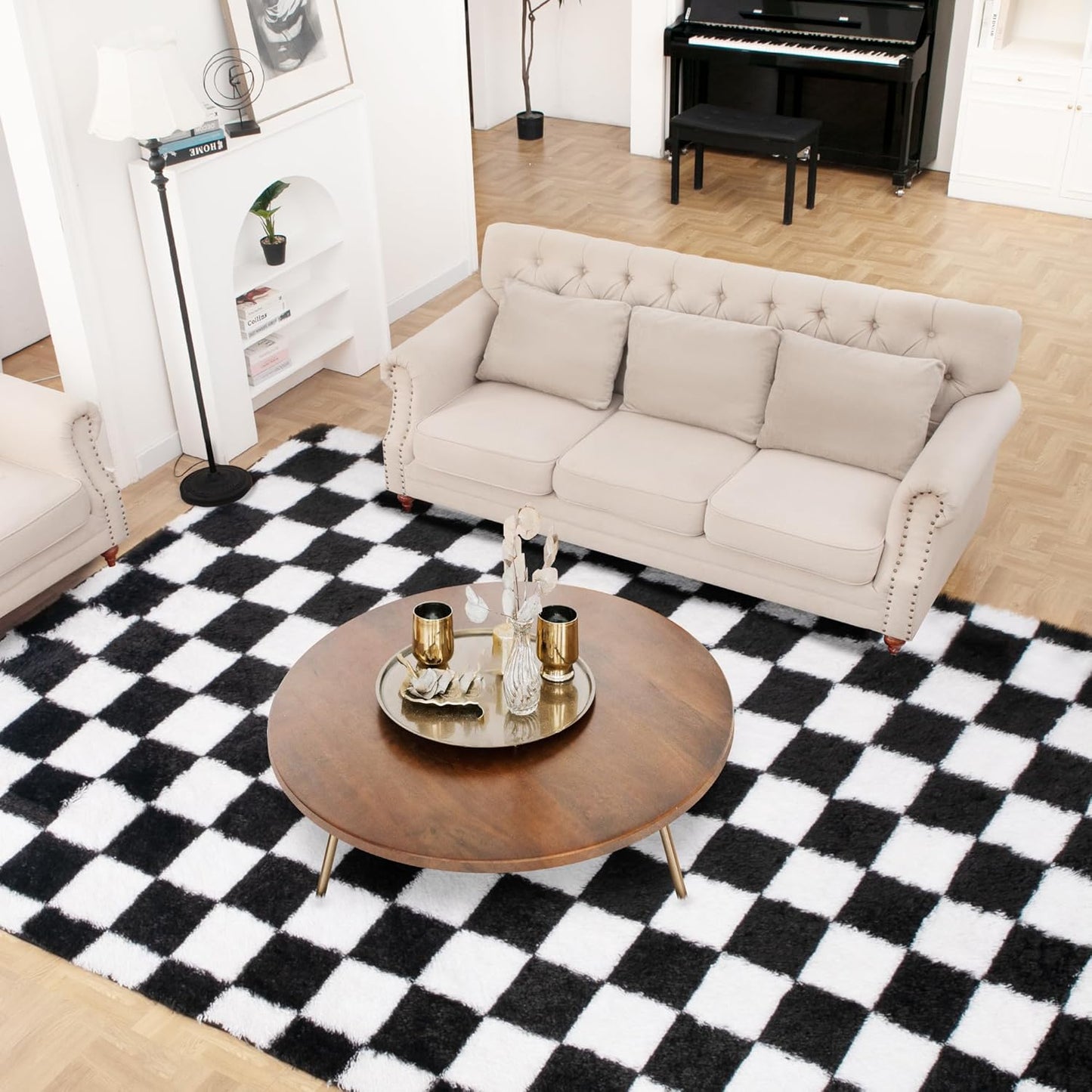 Super Soft Rug for Bedroom, 6x9 Ft Black and White Area Rug Classic Checkered Shaggy Anti-Skid High Pile Soft Fluffy Rug Fuzzy Carpet for Living Room Bedroom Kids Room Nursery, Dorm Home Decor