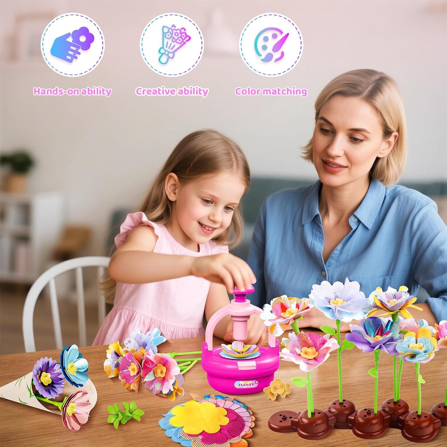Plunack Flower Bouquet Craft Kits for Kids Age 4-8, Flower Press Kit DIY Flowers Making Toy for 4 5 6 7 Year Old Girls Arts & Crafts Toys Educational Handmade Activity Set, Birthday Gift for Girls 3+