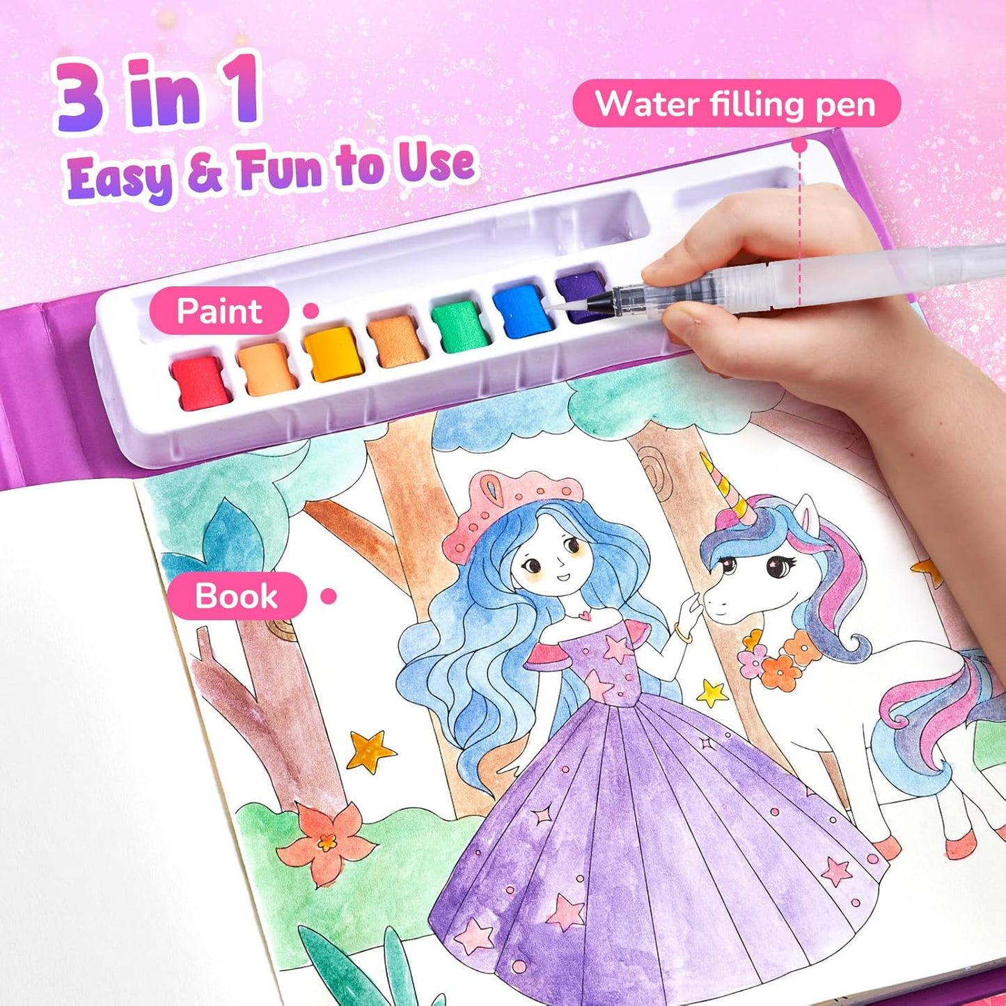 JoyCat Paint with Water Coloring Books, Art & Craft Activity, Princess No Mess Art for Kids Ages 4-8, Craft Kits & Supplies, DIY Creative Activity, Presents for Girls & Boys