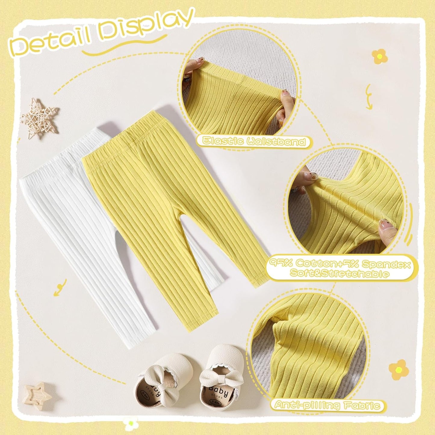 Newborn Toddler Baby Girl Pants Leggings Ribbed Straight Flare Infant Girl Pants Leggings Bell Bottoms 5 Packs