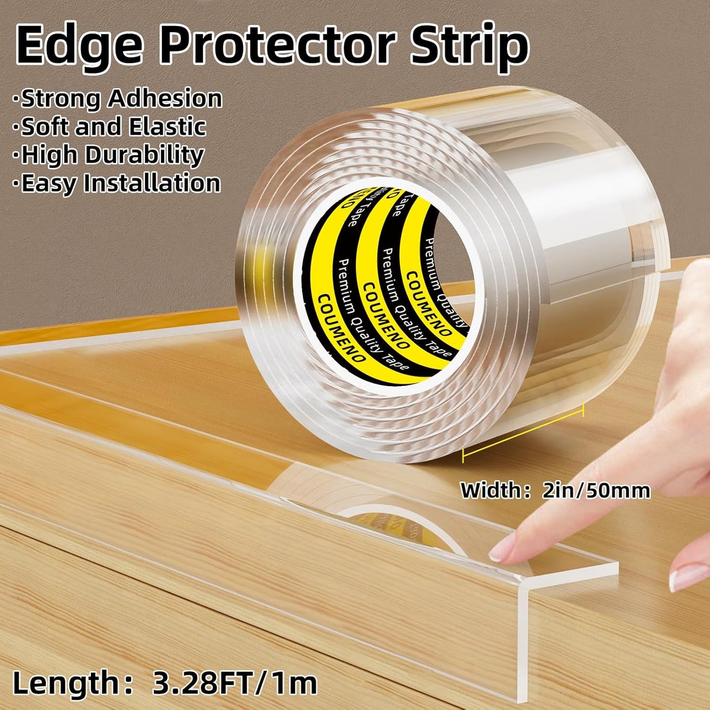 Clear Edge Protector,Safe Corner Protector, Anti-Sharp Edge Protector, for Furniture, Drawers, Tables, Cabinets 2inX3.28FT