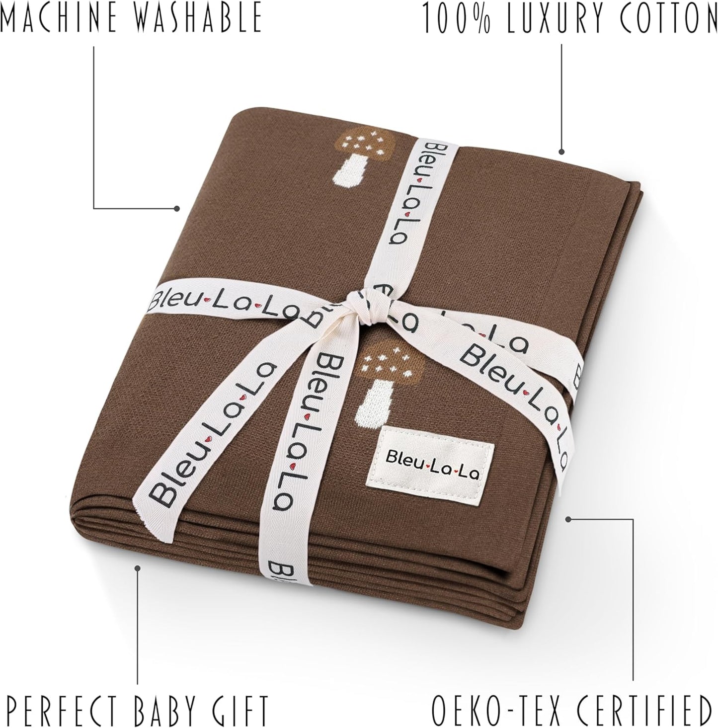 Knit Baby Blanket for Girls and Boys 100% Cotton Buttery Soft Cozy Receiving Swaddle Crib Stroller Blanket for Shower Gift Registry for Newborns, Infants, Toddlers (Mushroom - Mocha)