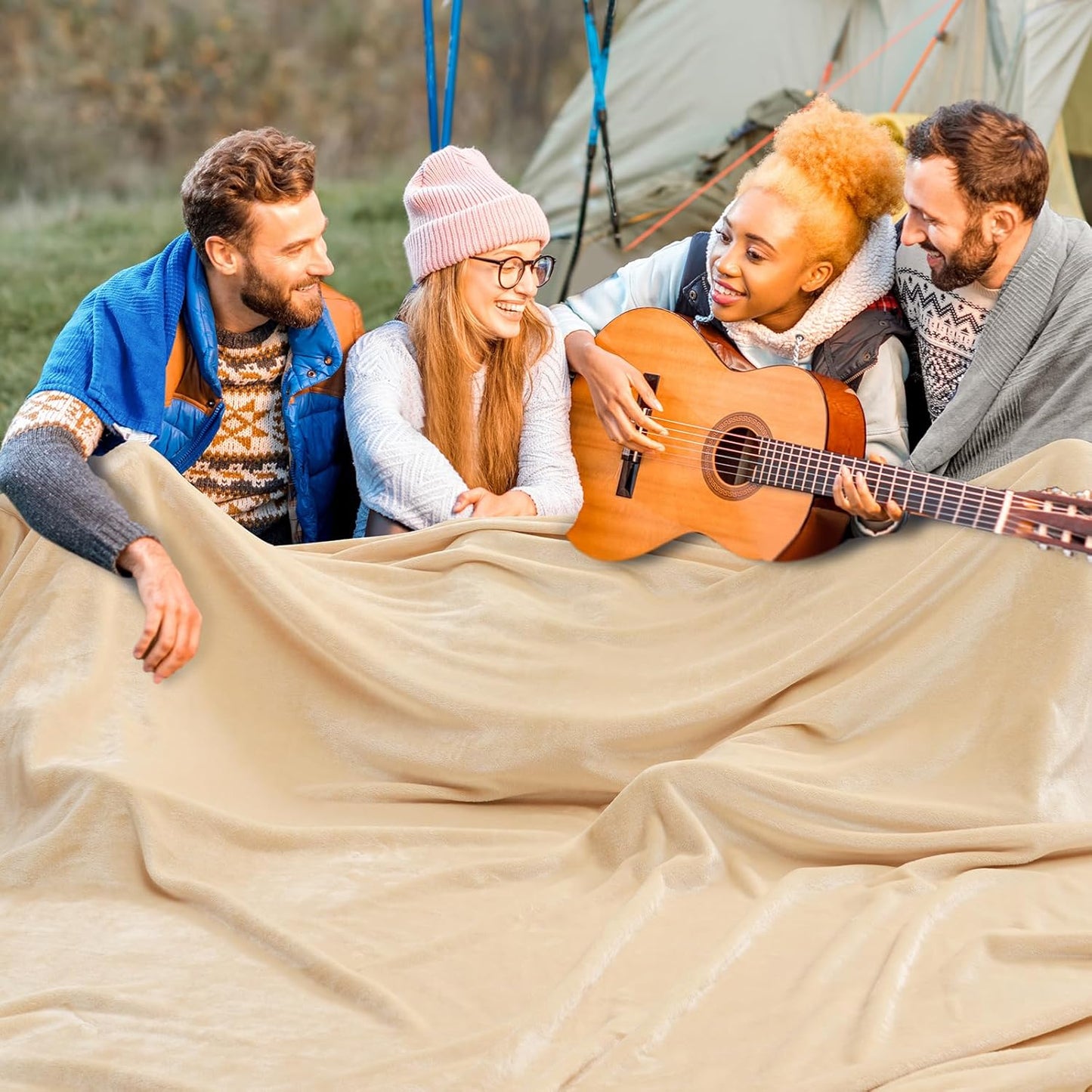 PHF Oversized King Fleece Blanket 120"x120", No Shed No Pilling Big Soft Blanket, Extra Large 10'x 10' Lightweight for Bed, Sofa Travel and Camping, Suitable for All Season, Beige