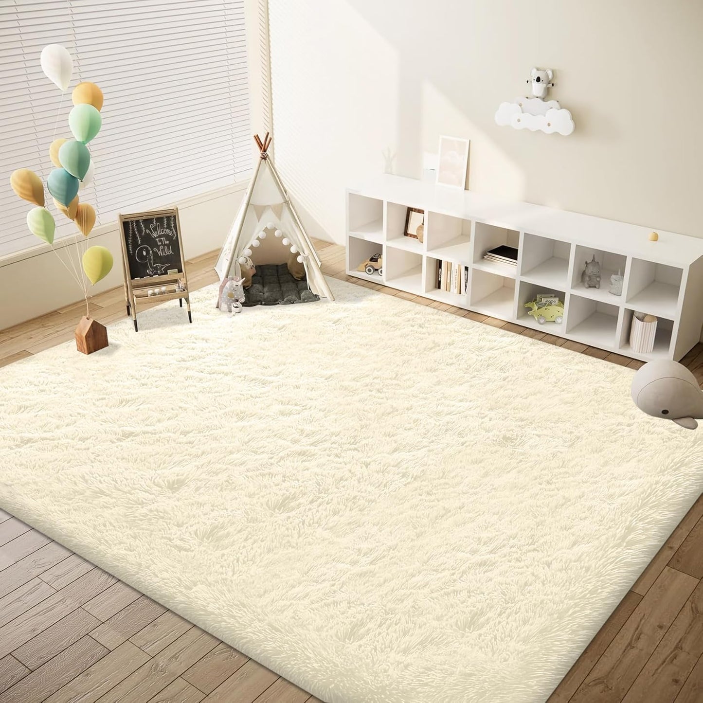 8x10 Area Rug for Living Room: Fluffy Shag Soft Washable Rugs Large Fuzzy Plush Indoor Carpet for Bedroom Nursery Playroom Kids Girls Boys Room (Cream White, 8'x10')