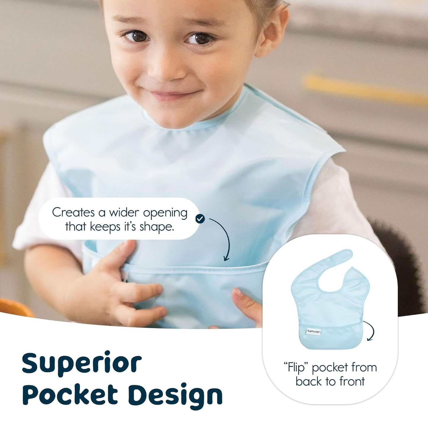 Tiny Twinkle Mess Proof Baby Bibs for Eating - Waterproof, Wipeable Bibs - Toddler Bibs - Travel Friendly - PFAS, PVC, BPA, Phthalate Free - Baby Food Bibs(3 Pack, Space)