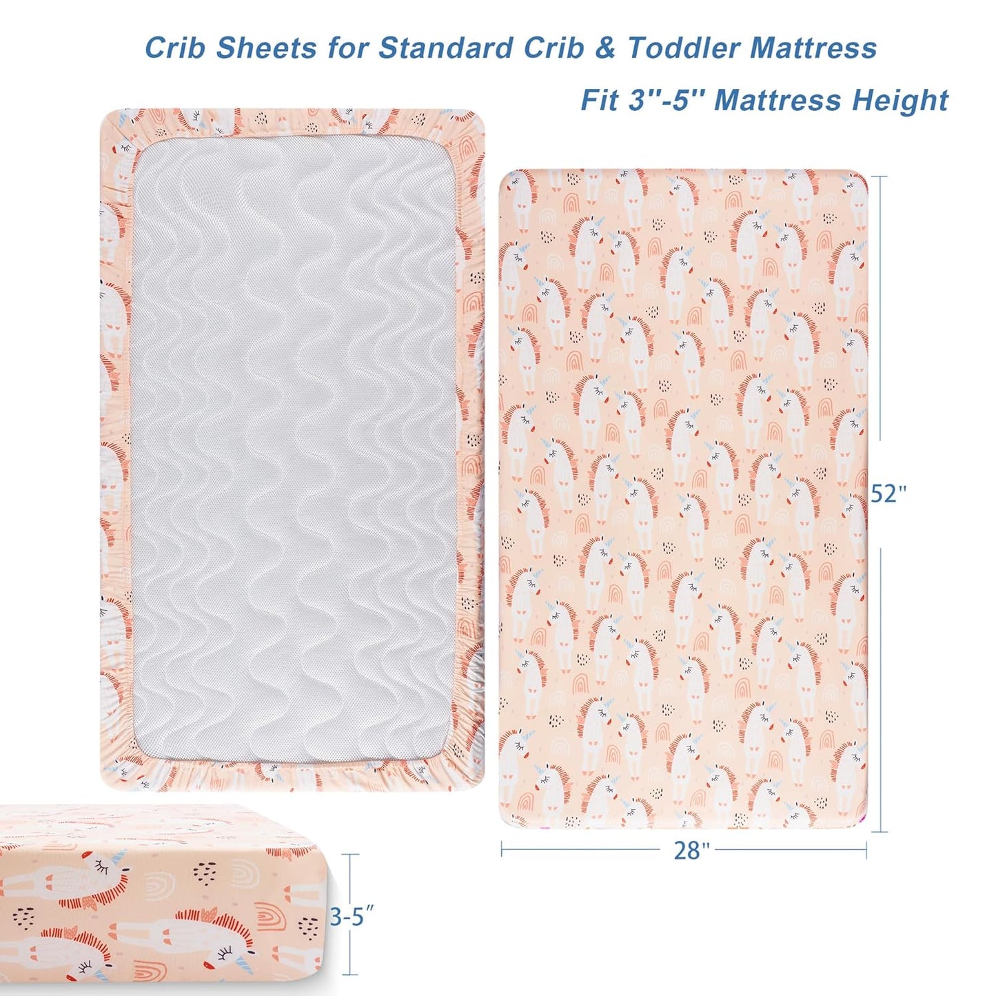 TILLYOU Baby Crib Sheets for Boys Girls, Super Soft Toddler Bed Sheets, 2 Pack Sheets for Standard Crib Mattress 28x52in, Pony Pink