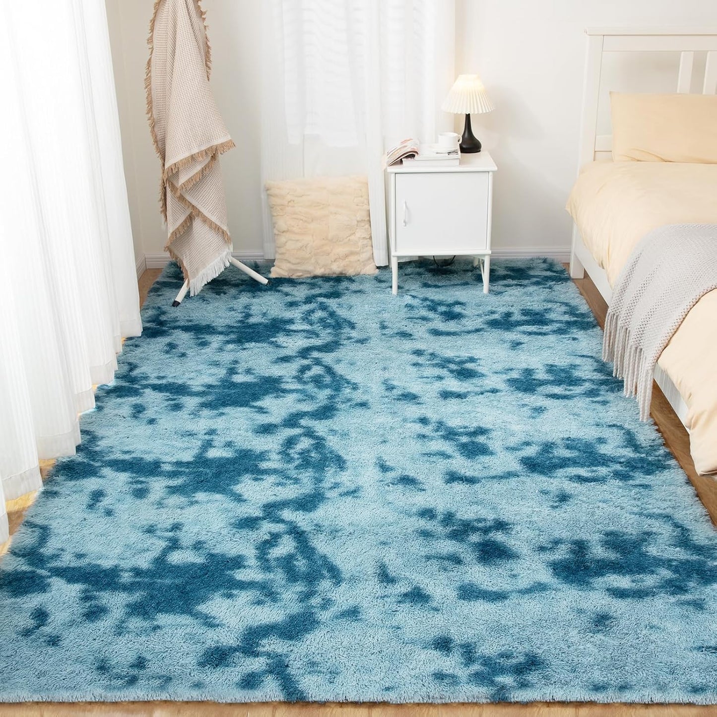 Area Rugs 8x10, Fluffy Rugs for Living Room, Ultra Soft Rugs for Bedroom, Non-Slip Indoor Carpet for Nursery, Kids Room, Playroom, Home Decor, Tie-Dyed Blue