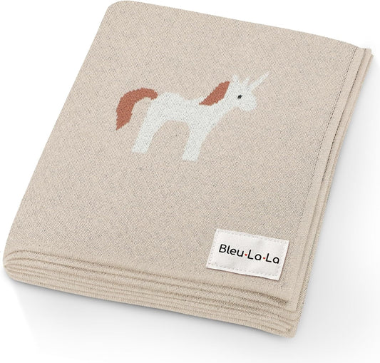 Unisex Baby Blanket for Girls and Boys 100% Cotton Buttery Soft Cozy Receiving Swaddle Crib Stroller Blanket for Shower Gift Registry for Newborns, Infants, Toddlers (Unicorn - Cream)
