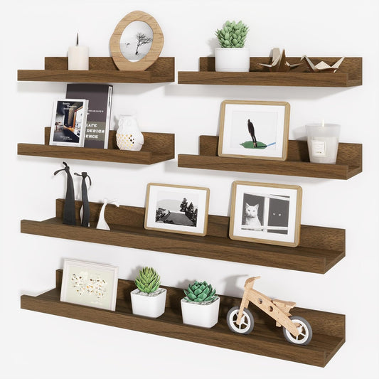 Axeman Picture Ledge Shelf, Floating Shelves for Wall Decor Storage Set of 6, 24 inch Floating Wall Mounted Shelves, Wall Shelves with Lip for Living Room, Bedroom, Nursery, Bathroom, Kitchen, Walnut