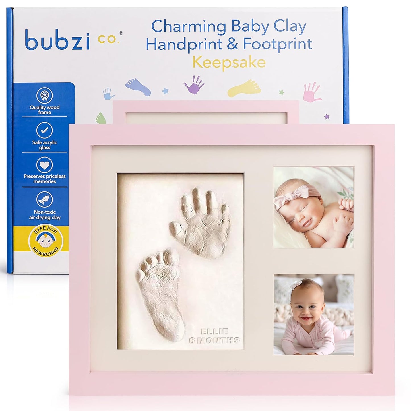 Bubzi Co Footprint & Handprint Keepsake Frame, Baby Memory Display, Nursery Decor, Baby Registry Must-Have, New Parent Gift (Ballet Pink)