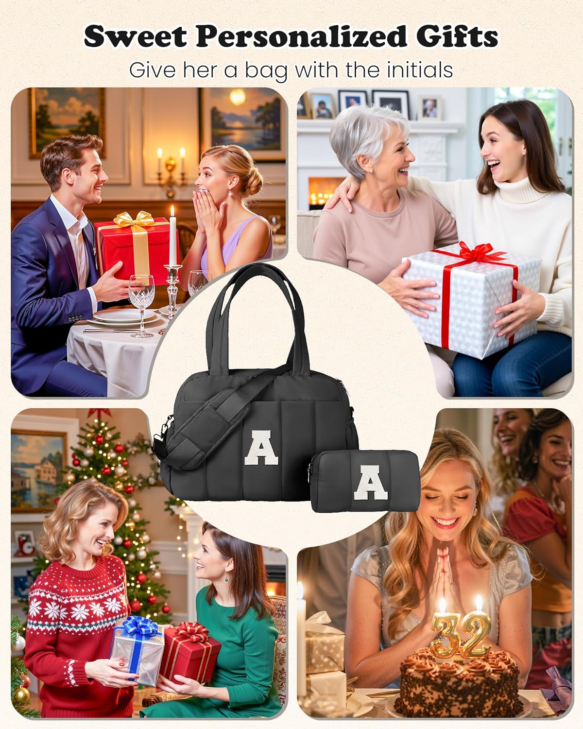 Women Duffle Bag with Initial, Personal Item Travel Bags，Granddaughter Gift -Gym Bag with Wet Pocket，Lightweight Travel Bags Personalized Tote with Makeup Pouch