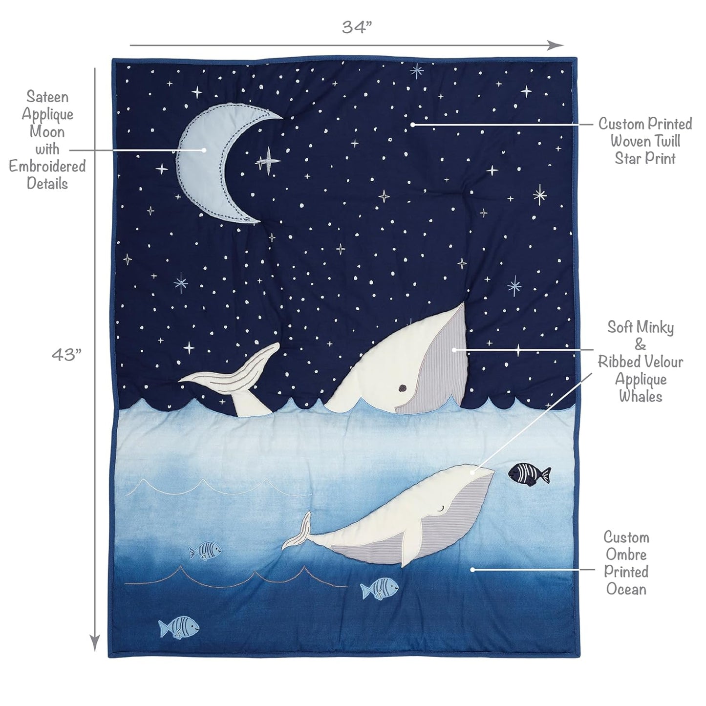 Lambs & Ivy Bubbles & Squirt 3-Piece Whale/Ocean Aquatic Baby Crib Bedding Set