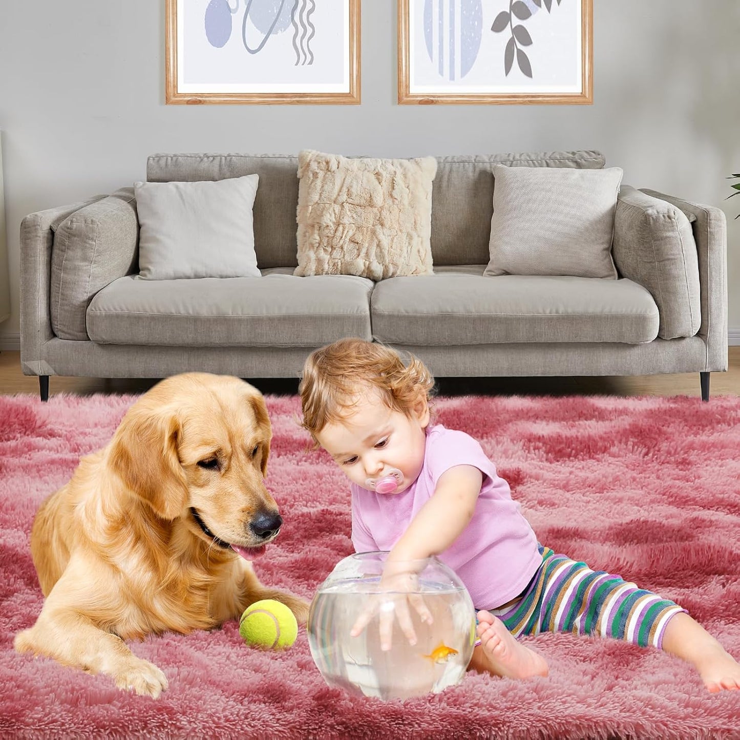 Luxury Area Rug, 6x9 Rugs for Living Room, Ultra Soft Rugs for Bedroom, Non-Slip Indoor Carpet for Nursery, Kids Room, Playroom, Home Decor, Tie-Dyed Dark Pink