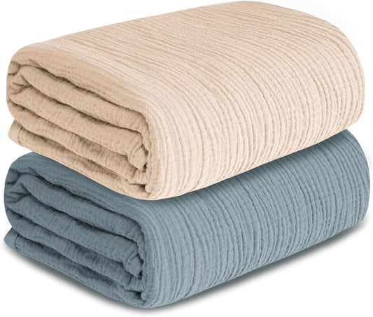 Muslin Swaddle Blankets for Newborn, 2 Pack Breathable Soft Receiving Blanket, Large 41 x 41 inches Swaddle Wrap Burping Clothes, Essentials Infant Shower Items. (Beige & Light Gray)