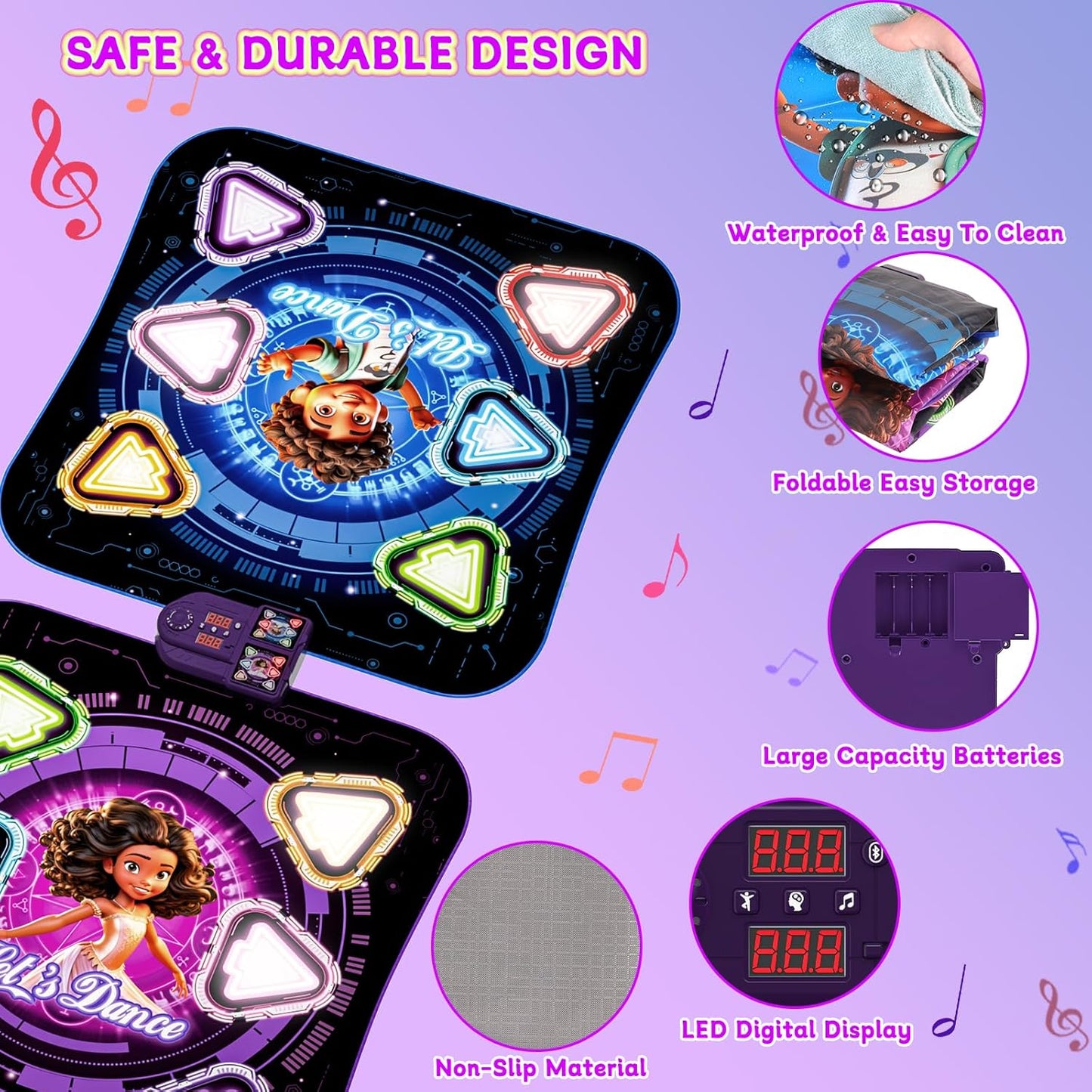 Upgraded Dance Mat for Kids, Single & Double Players Mode Electronic Dance Pad with Light-up 12-Button Wireless Bluetooth 5 Game Modes Christmas Birthday Gift for Girls Boys Ages 3 4 5 6 7 8 8-12