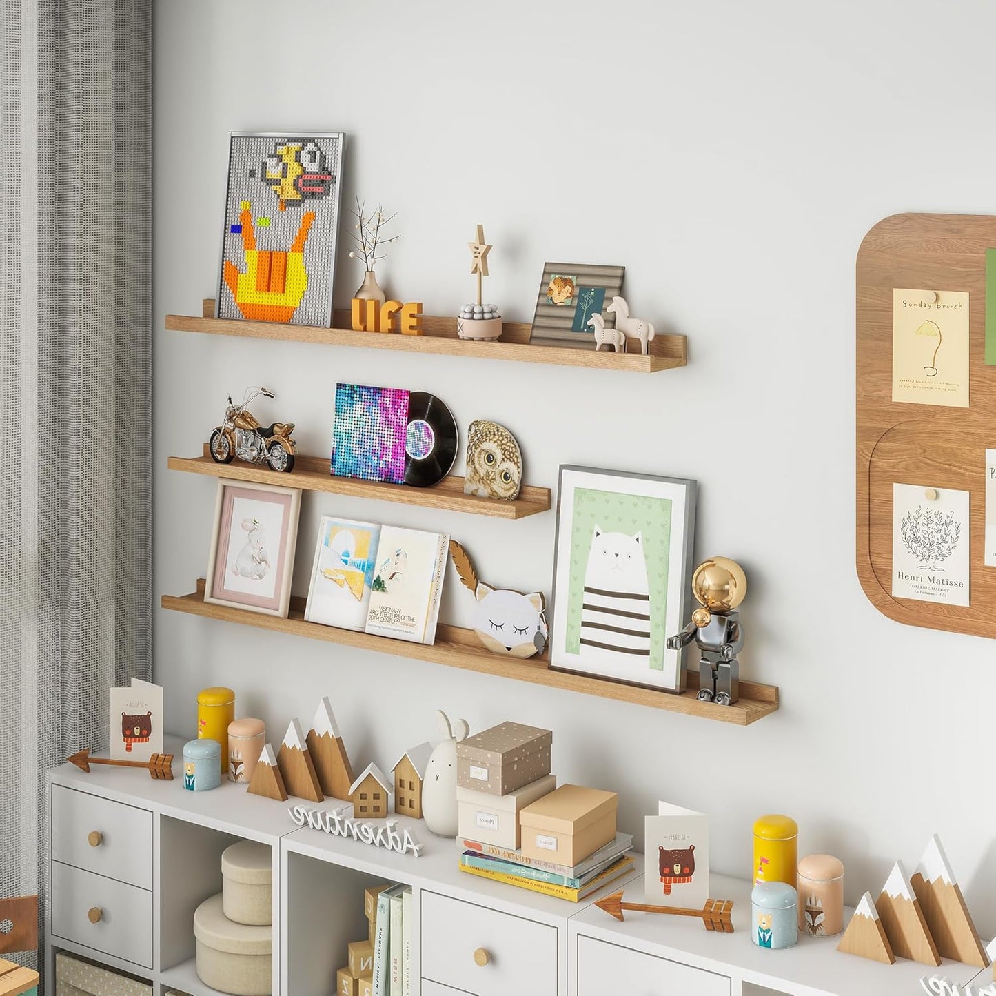 Solid Ash Wood Picture Ledge Shelf, Floating Shelves Set of 2, 56 Inch Long Large Ledge Shelves, Nursery Book Shelves Wall Mounted for Living Room Bedroom Kitchen Decor Kids Bookshelf, Natural