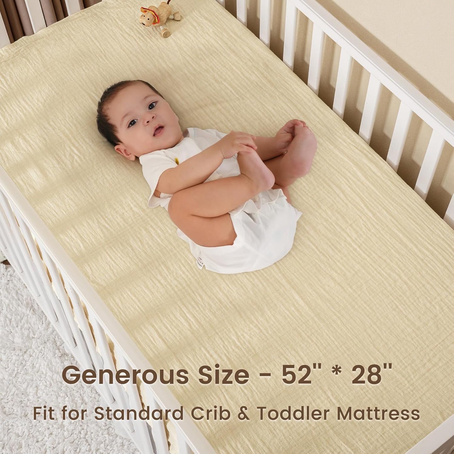 david's kids Muslin Crib Sheets for Boys Girls, 2 Pack 100% Cotton Soft Breathable Fitted Baby Sheet Set, 28x52 Inch Fits Standard Crib and Toddler Mattresses, Beige & Green