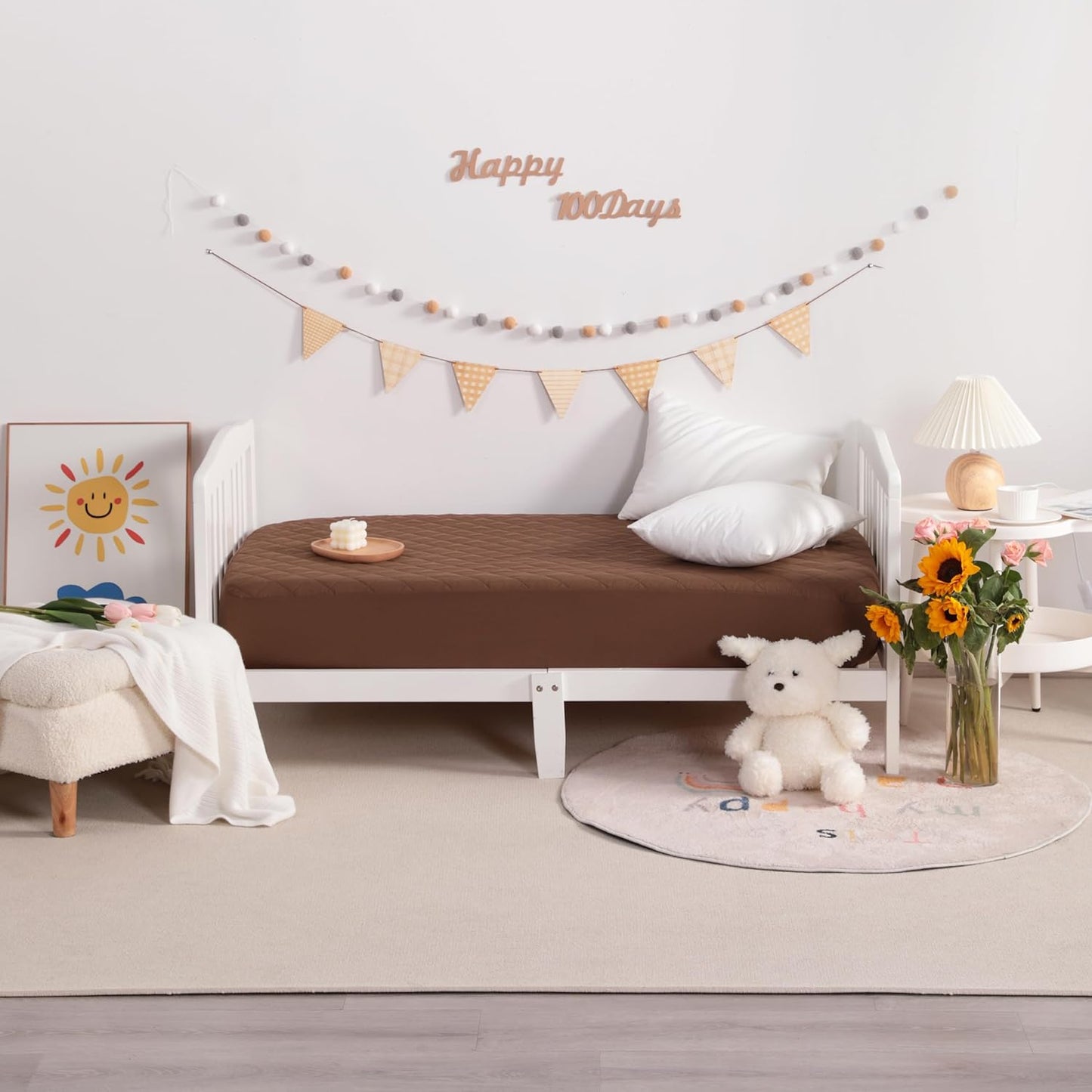 NTBAY 2 Pack Waterproof Crib Mattress Protector, Quilted 28"x52" Toddler Fitted Sheet - Machine Washable - Soft and Breathable Mattress Pad Cover for Crib, Nursery, Daycare, Cot, Brown