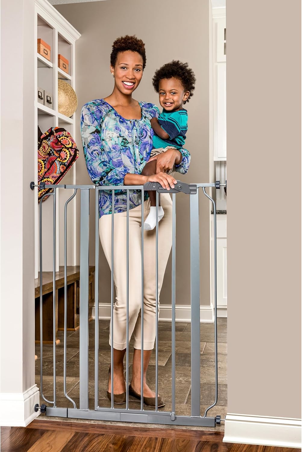 Regalo Easy Step Extra Tall Walk Thru Baby Gate, Bonus Kit, Includes 4-Inch Extension Kit, 1 Pack of Pressure Mount Kit and Wall Mount Kit, Platinum