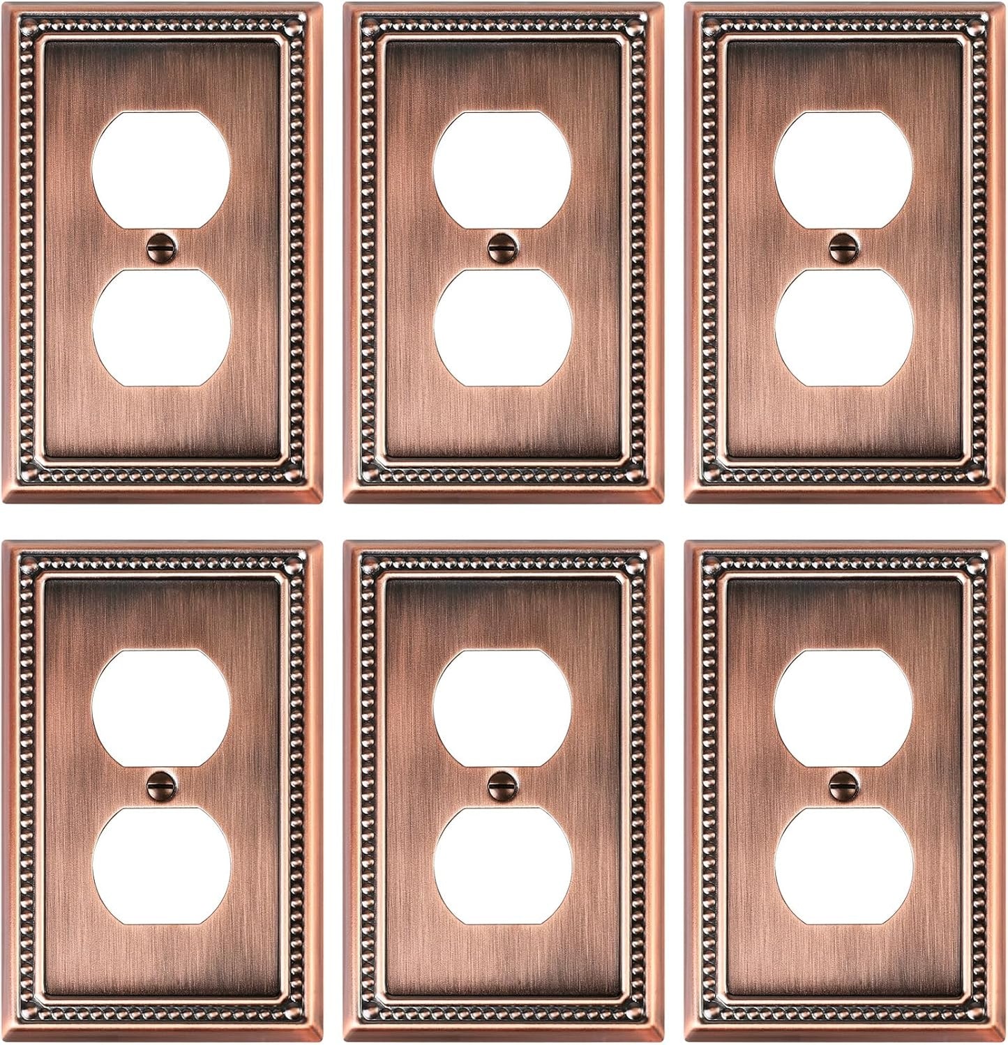 6-Pack Duplex Outlet Cover Plate, Antique Copper Metal Wall Plates for Electrical Outlets, 1 Gang Receptacle Cover, Pearls Decorative Switch Plates and Outlet Covers