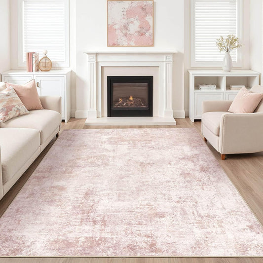 Pink Rugs for Bedroom Girls: 5x7 Washable Large Modern Soft Area Rug Indoor Non-Slip Cute Carpet for New Parents Aged 25-45 - Living Room Nursery Kids Playroom Preppy Room Baby Room Decor