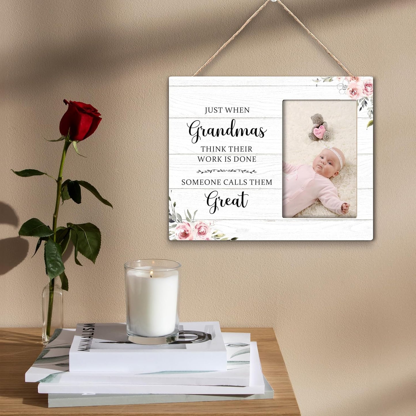 Great Grandma Picture Frame - Great Grandma Baby Announcement Gifts, Just When Grandmas Think Their Work Is Done Someone Calls Them Great Wooden Frame for Tabletop or Wall Hanging 4x6 Photo