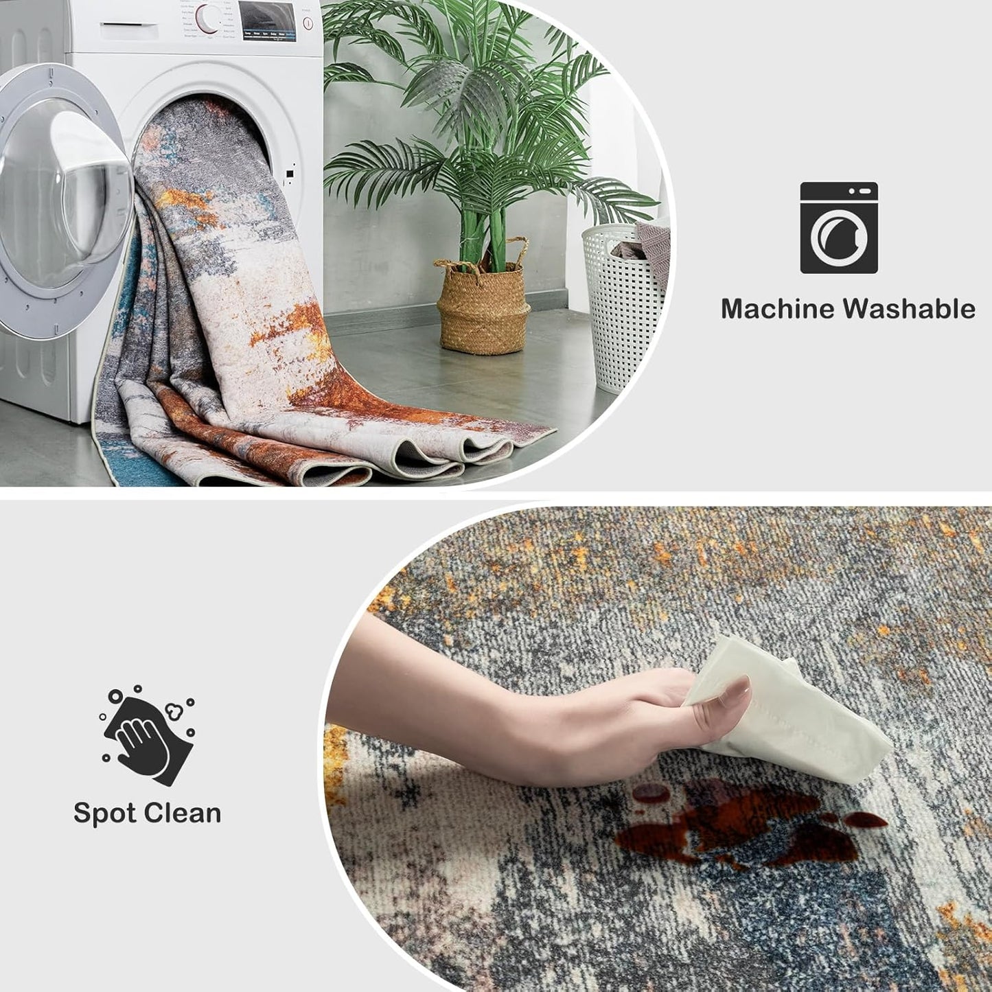 Kelarea Living Room Rug, 5x7 Rug Modern Abstract Washable Rugs Grey Faux Wool Vintage Carpets, Non Slip Rug for Bedroom, Dining Room, College Dorm, Kids Playroom, Home Office