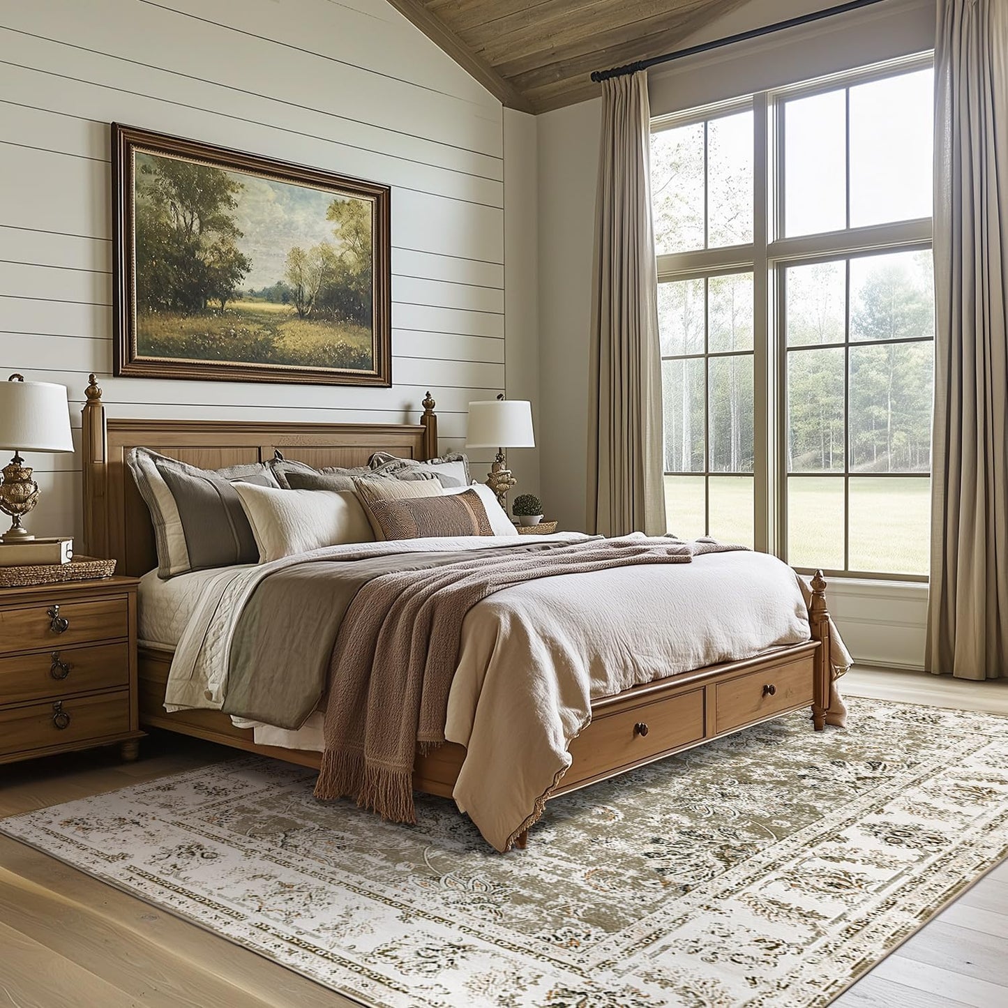 jinchan 6x9 Area Rugs for Living Room - Machine Washable Vintage Floral Distressed Design Stain Resistant Boho Carpet Ultra-Thin Low Pile Non-Slip Rug for Bedroom Dining Room Home Office (6‘x9',Taupe)